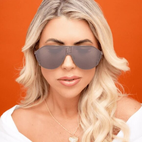 Fendi FE40080U FF MATCH 12C BRAND NEW Sunglasses Ruthenium Mirror Unisex Round - Picture 12 of 13